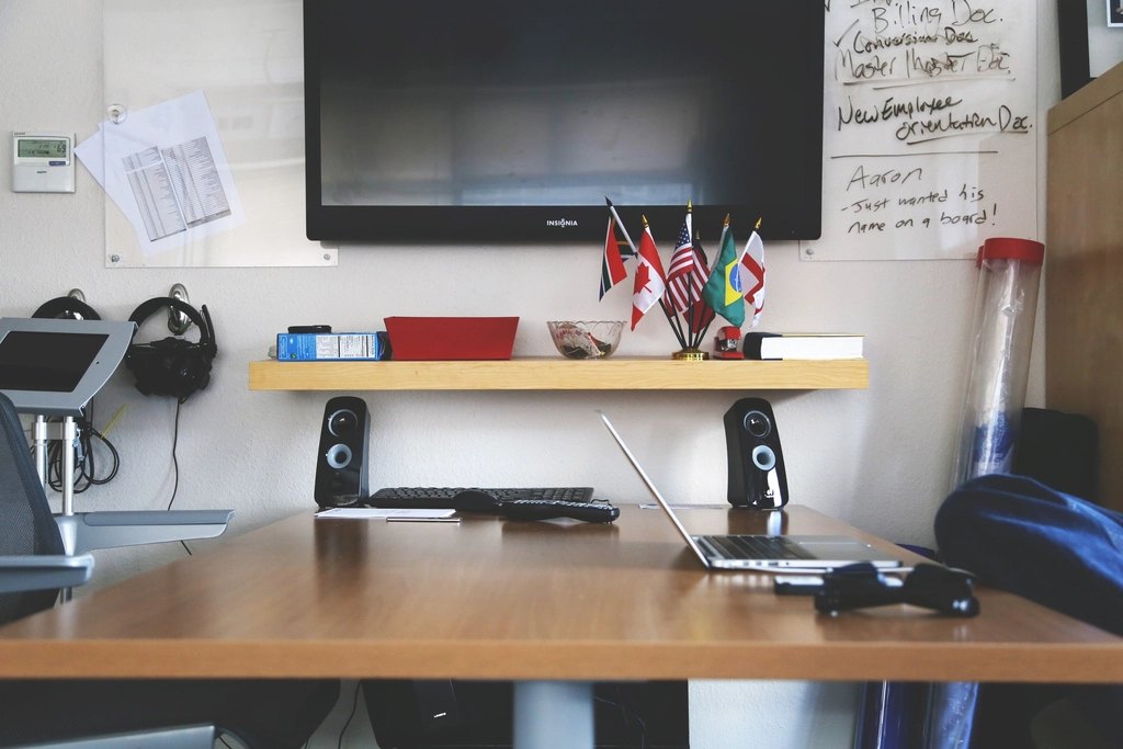 Home office desk. View